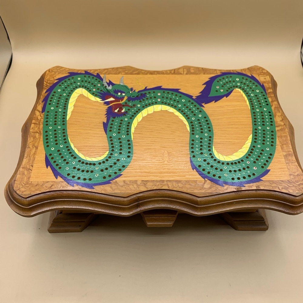 Wooden Cribbage Board with Dragon Design